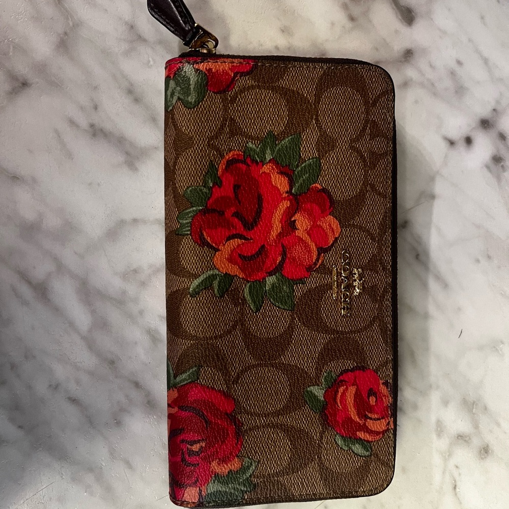 Coach Brown and Red Floral Wallet